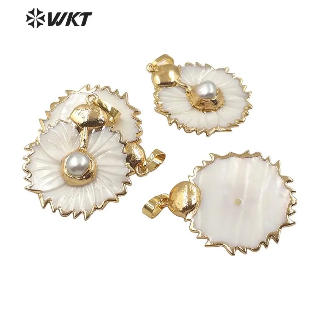 Женская подвеска из натуральной белой ракушки в форме цветка с Золотой