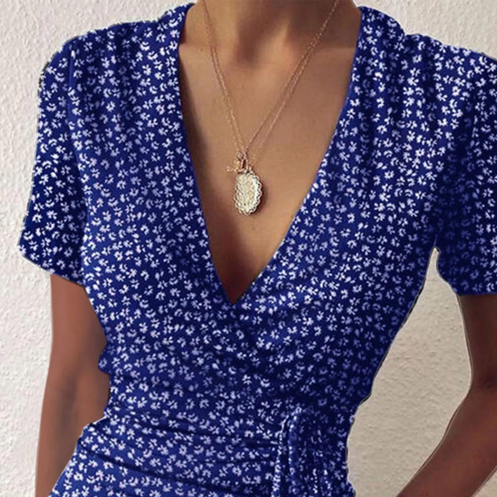

2021Summer Dress Ladies New Sexy V-Neck Satin Dress Bandage Ruffle Fashion Floral Print Cut Out Dress Lace-up Party Dress