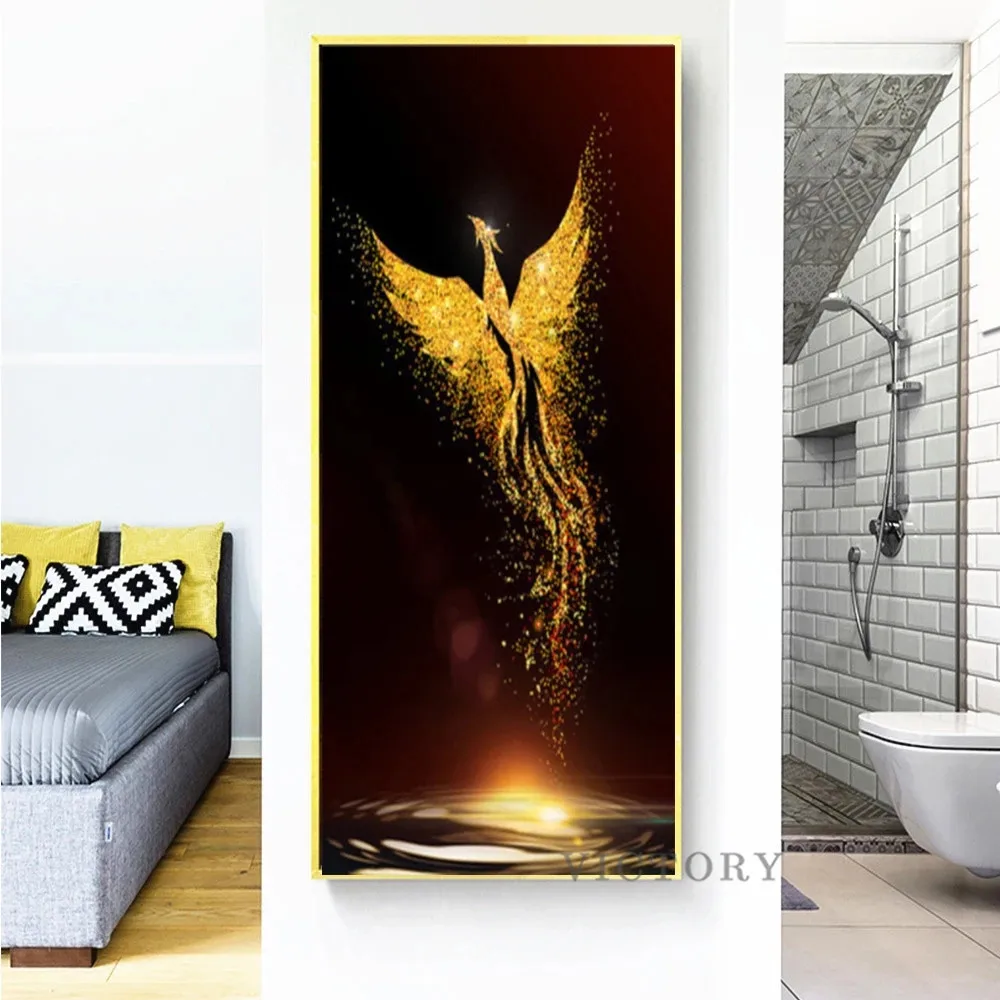 Картина на холсте с золотым Фениксом постер золотые настенные художественные