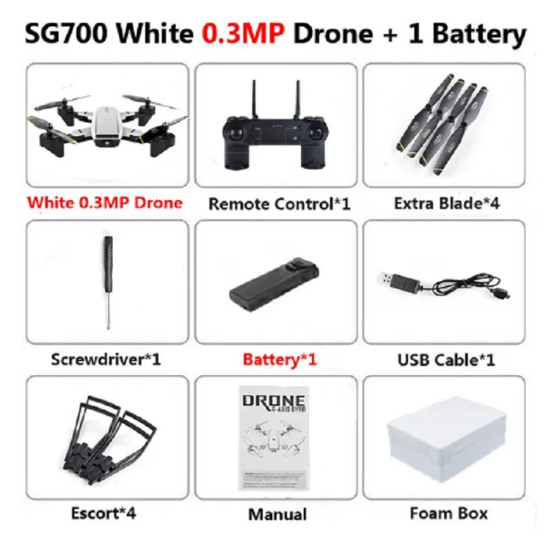White-0.3MP ZLL SG700 RC Дрон FPV Wifi 0.3MP/2MP HD камера селфи Квадрокоптер FPV профессиональные беспилотники долгий срок службы батареи игрушки для детей - Цвет: White-0.3MP