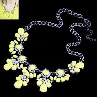 Fashion Choker Necklaces for Women Rhinestone Crystal Necklaces&ampPendants Link Chain Statement Flower Collar | Украшения и