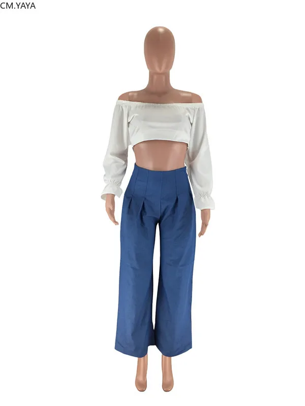 GL Winter Autumn Women's set Full Sleeve Slash Neck Top wide leg jeans Pants suit two piece Casual tracksuit outfit LL6250 | Женская