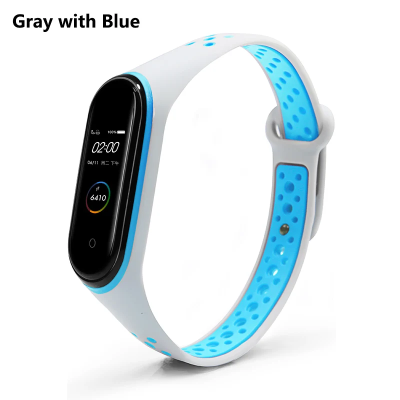 Gray with blue Спортивный ремешок BOORUI mi band 4, удобный ремешок pulseira mi band 4, аксессуары, силиконовый ремешок для xiaomi mi band 4 - Цвет: Gray with blue