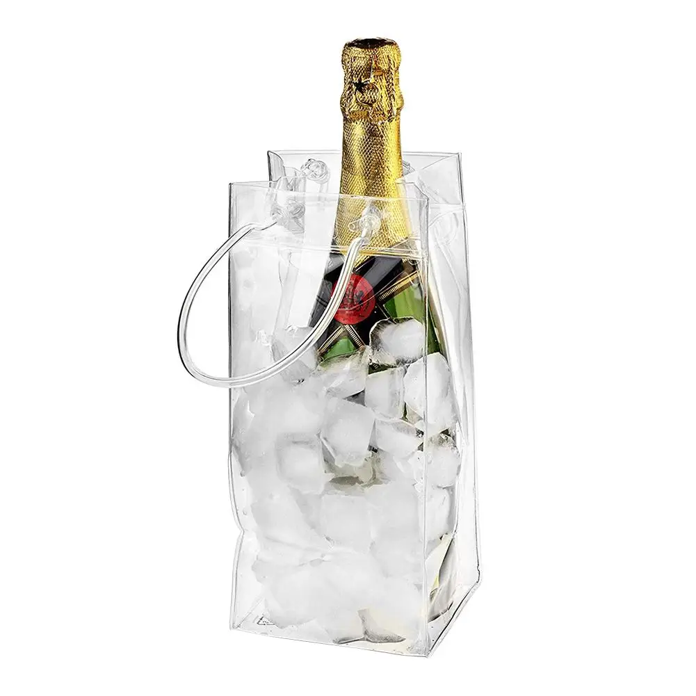 

PVC Leakproof Ice Bag Environmentally Friendly Transparent Ice Pack Portable Bucket Wine Champagne Bottle Chiller With Handle