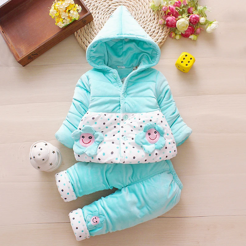 

Baby Cold Winter Outdoor Suit Newborn Girls Thick Warm Flower Coat+Pant 2Pcs Snowsuit Infant 1Year Birthday Gift Photography Set