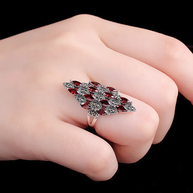 100% 925 пробы Серебряное Новое открытое женское кольцо с натуральным