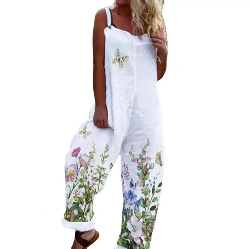 

Summer Lady Fashion Sleeveless Stylish Rompers Loose Floral Print Hight Waist Jumpsuit Cotton Blend Off Shoulder Casual Romper