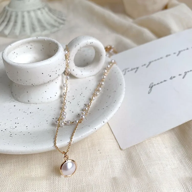 Женское колье чокер с двойным слоем и подвеской из настоящего жемчуга новинка