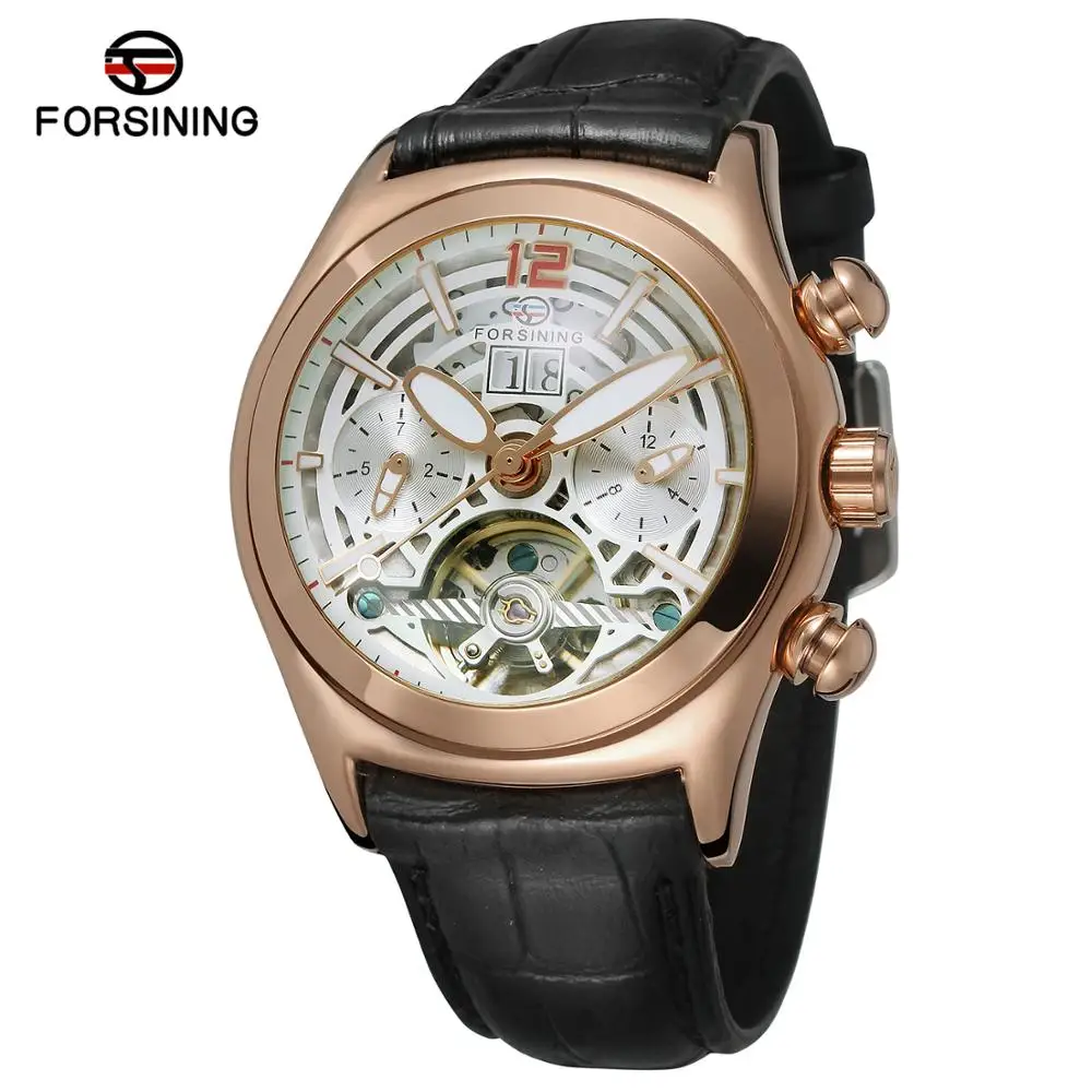 Часы наручные Forsining Legend Tourbillion мужские с ремешком из натуральной кожи брендовые