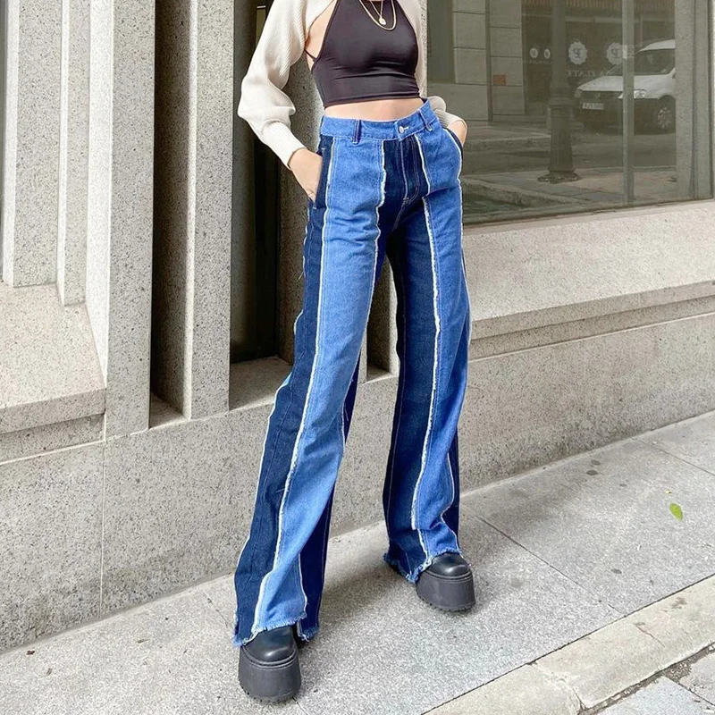 

ZOVSV Casual Patchwork Denim Pants Women Fashion High Waisted Long Trousers Ladies Fashion Skinny Joggers Female Streetwear