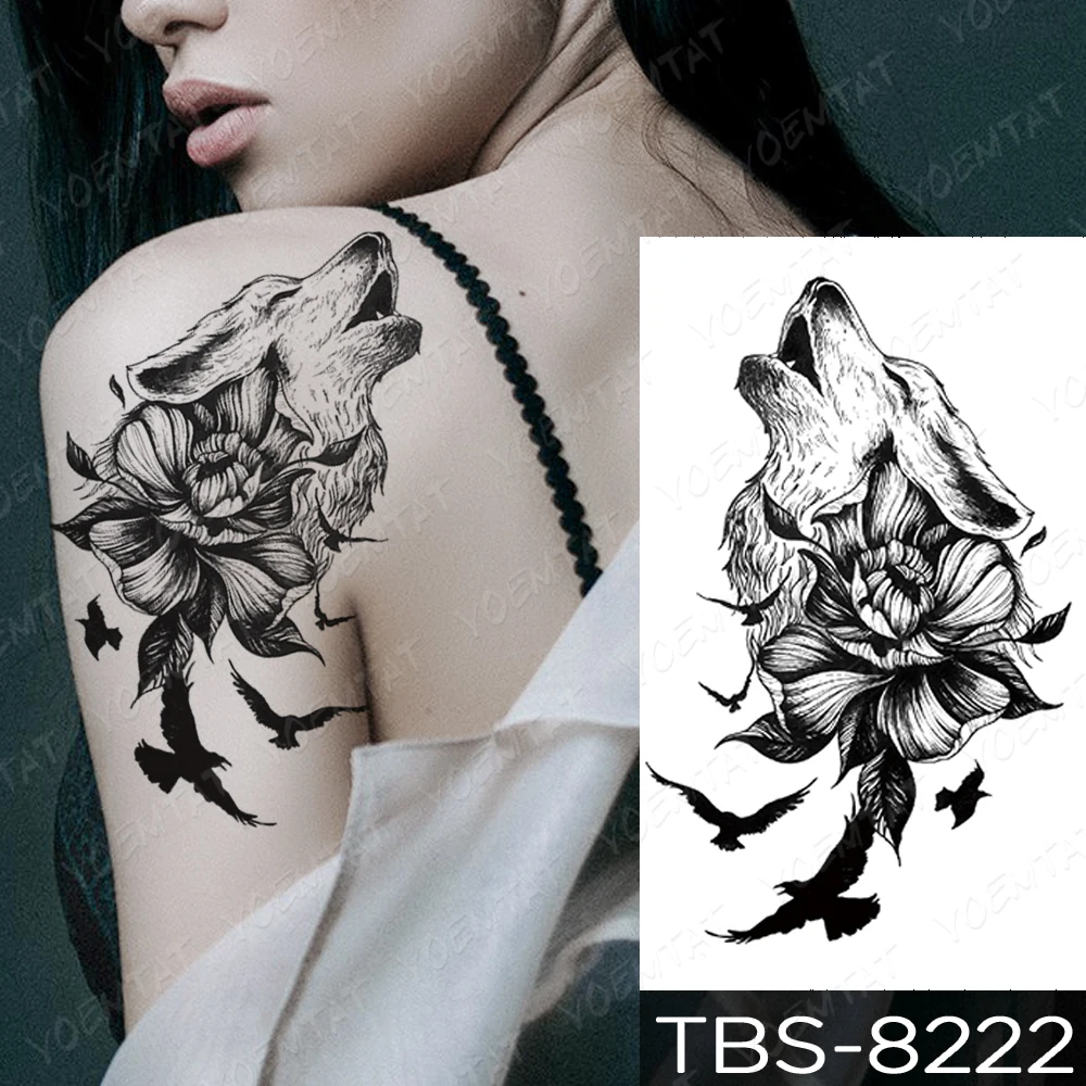 Waterproof Temporary Tattoo Sticker Chest Lace Henna Mandala Flash Tattoos Wolf Diamond Flower Body Art Arm Fake Tatoo Women Men images - 6