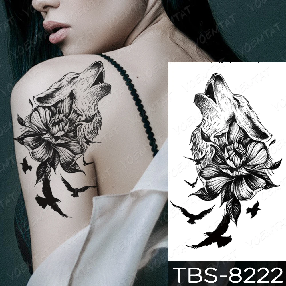 

Waterproof Temporary Tattoo Sticker Chest Lace Henna Mandala Flash Tattoos Wolf Diamond Flower Body Art Arm Fake Tatoo Women Men