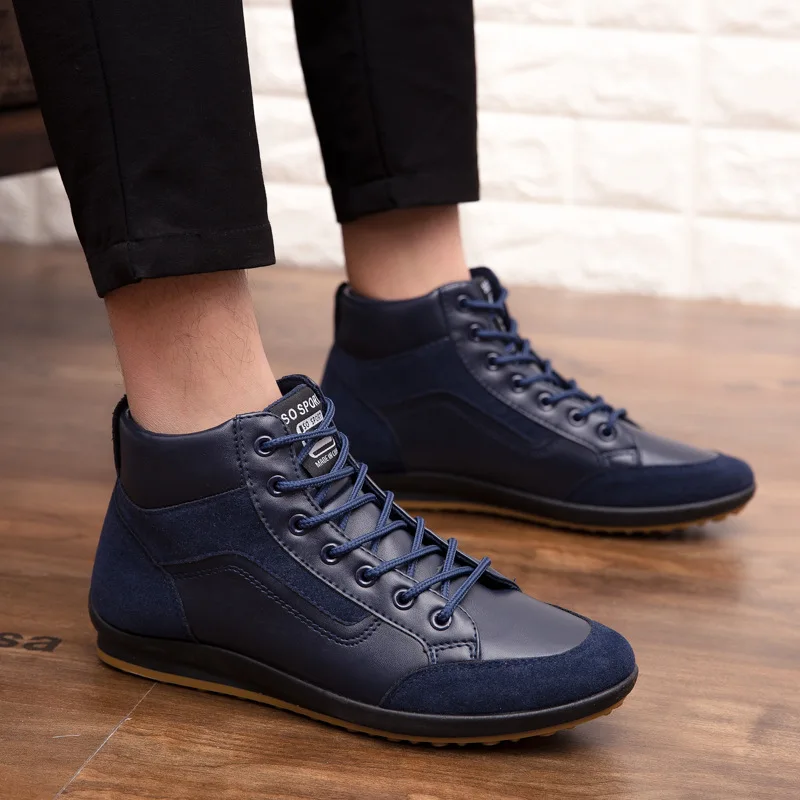 REETENE/Новая мужская обувь Осенние кожаные короткие плюшевые прогулочные ботинки