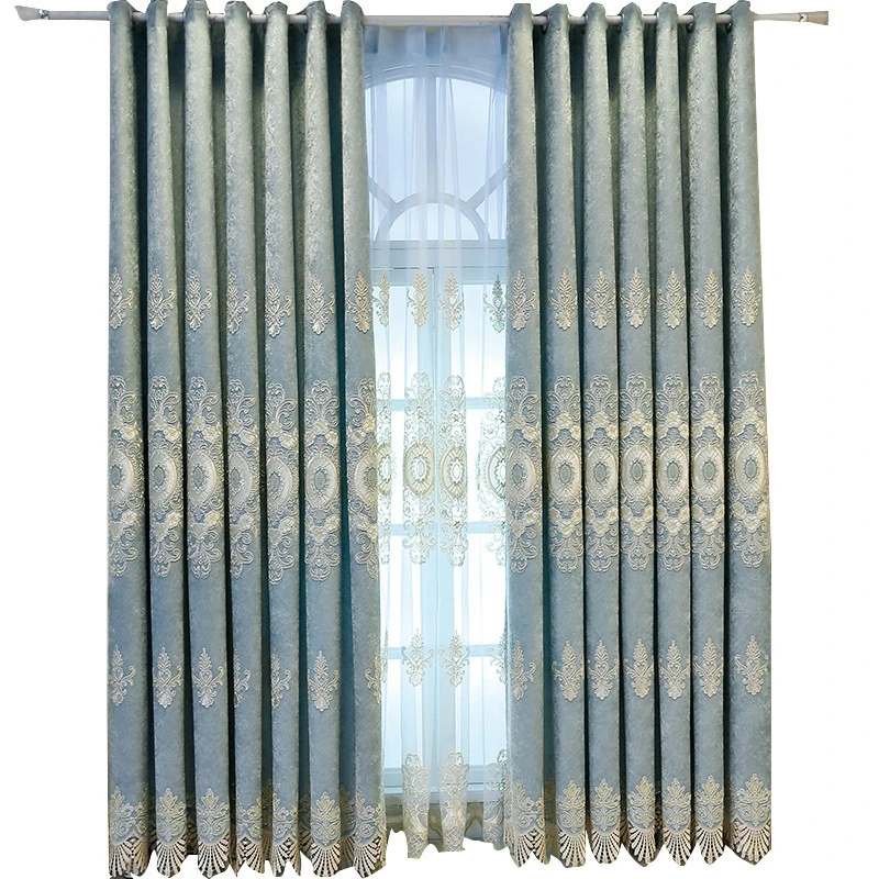 

Luxury Blue-green European Velvet Embroidery Curtain for Living room Villa Glass French Window Screen Panel High Grade AD720E