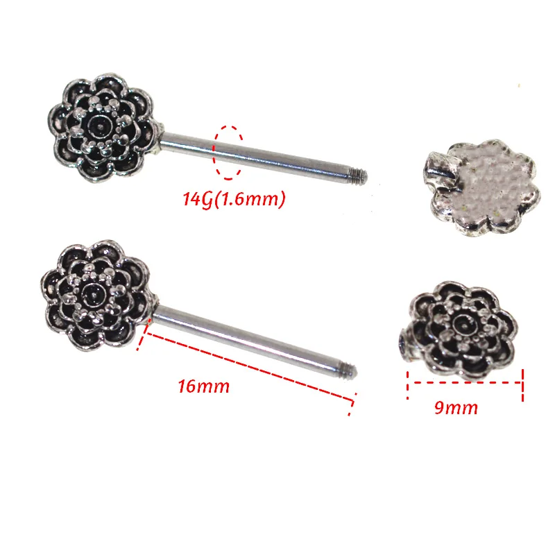 Пикантная Черная роза для сосков в стиле панк рок 1 пара 14 г 4*16 мм промышленная