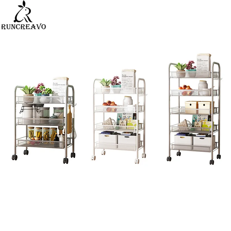 3/4/5 Tier Storage Organizer Rack Movable Kitchen Bathroom Shelf Metal Rolling Trolley Cart Basket Stand Wheels Save Space | Дом и сад