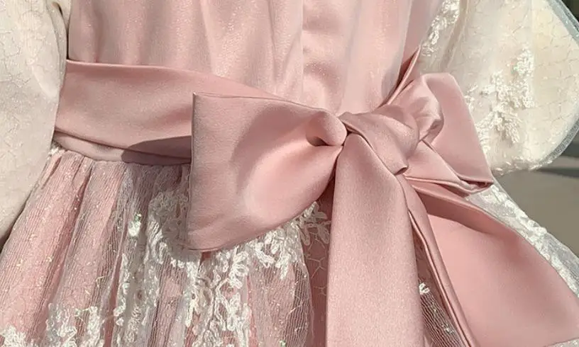 

Baby Clothing Lolita Long Sleeve Lace Bow Mesh Stitching Princess Ball Gown Birthday Party Easter Spanish Dress For Girls A50