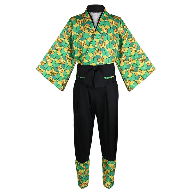 Anime Demon Slayer Sabito Cosplay Costume Child Adult Kimono Jacket Lining Pants Wig Set | Тематическая одежда и униформа