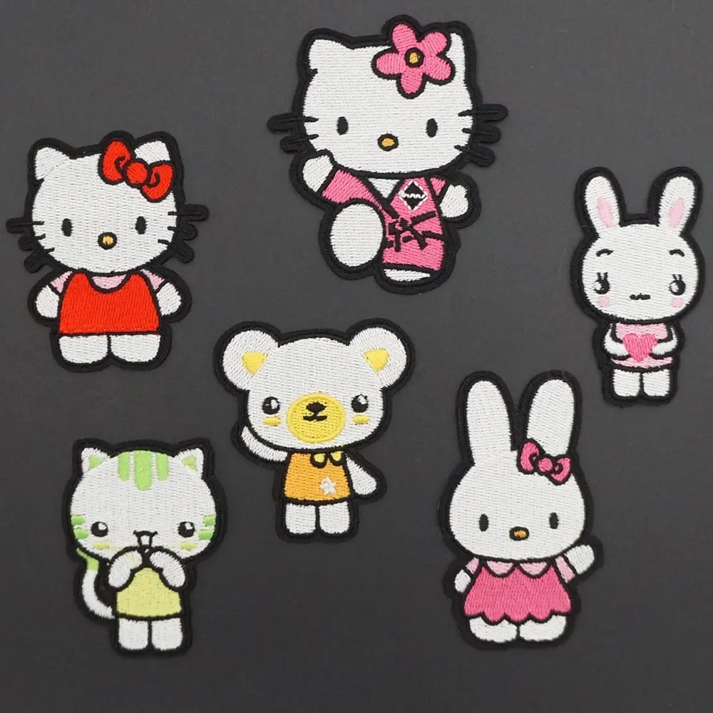 Милая кошка кролик медведь тигр вышитые самоклеющиеся нашивки для одежды