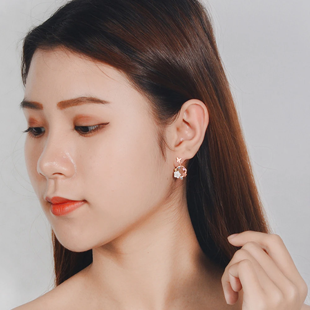 

Butterfly flower earrings female Korean net red forest long temperament shell small fresh earrings girl earrings