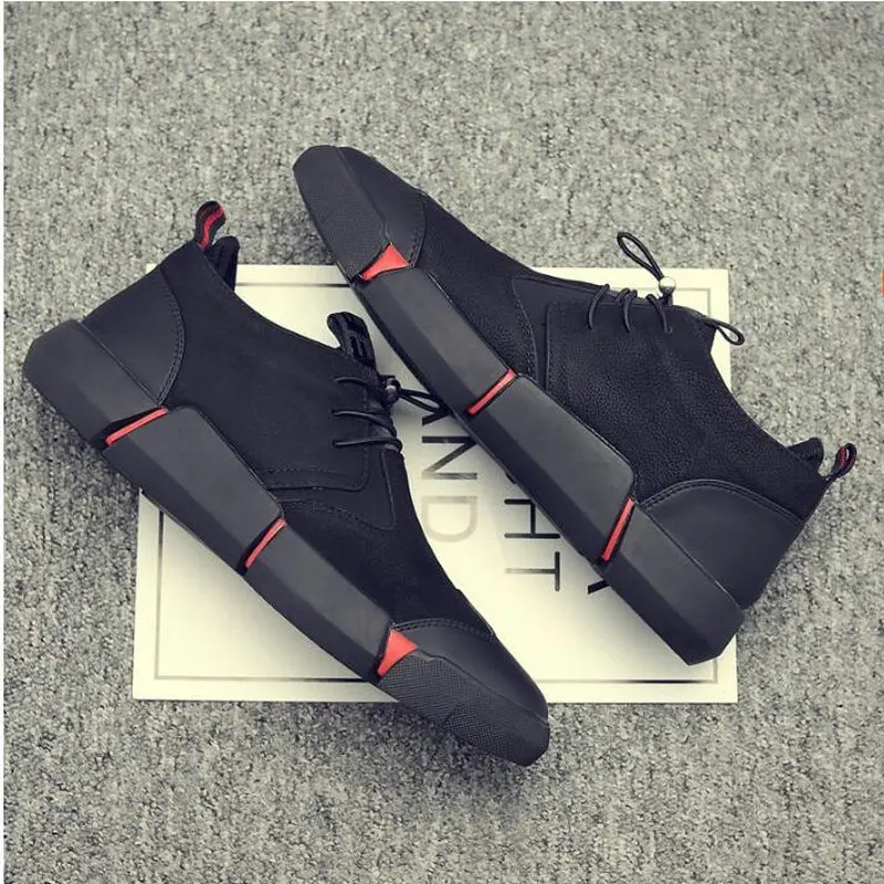 

NEW Brand High Quality All Black Men's Leather Casual Shoes Fashion Breathable Sneakers Fashion Flats Big Plus Size 45 46 LG-11