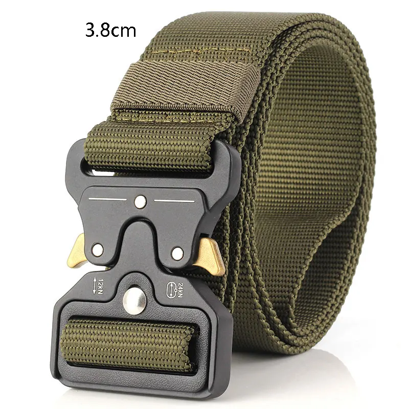 army green3.8 Тактический ремень нейлоновый военный поясной ремень с металлической пряжкой сверхмощный тренировочный поясной ремень Охотничьи аксессуары 125 см 135 см регулируемый - Цвет: army green3.8