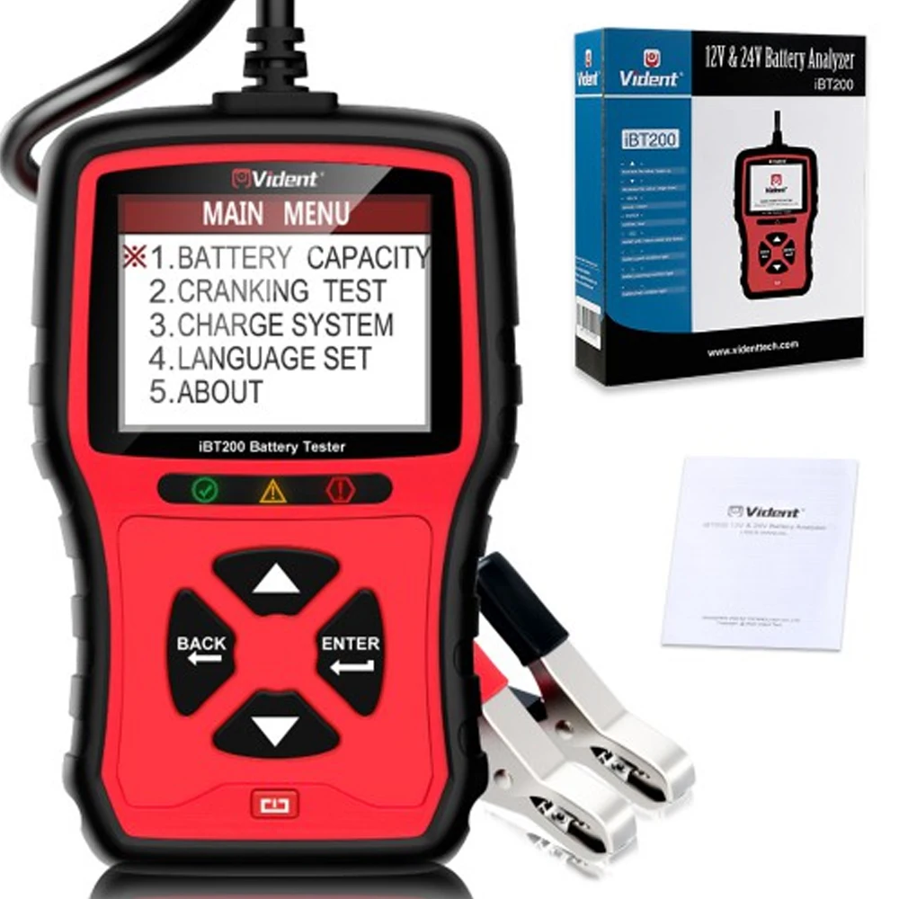 

VIDENT iBT200 9V-36V Battery Tester for 12V Passenger Cars and 24V Heavy Duty Trucks 100 to 2000CCA Car Battery Analyzer