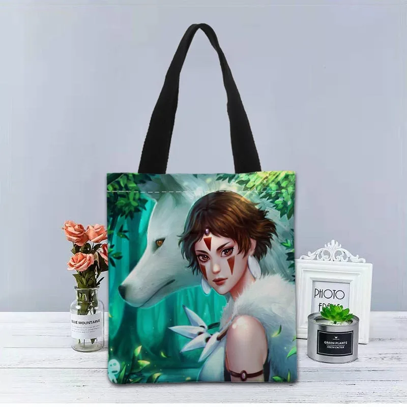 

Индивидуальная сумка-тоут для принцессы Mononoke, тканевая сумка, двухсторонняя сумка для покупок с принтом, Повседневная Полезная сумка через ...
