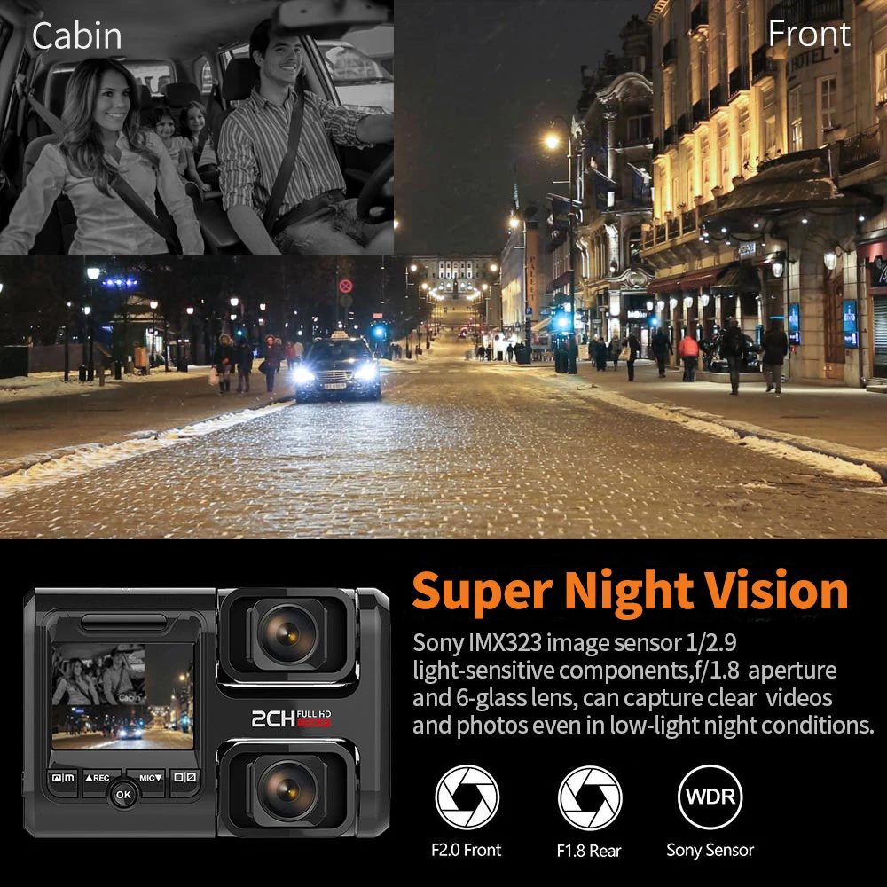 DVR Dashboard with Rear View Camera 1080 Full HD Built-in GPS Wifi Video Recorder ADAS Auto Dash Cam Night Vision 24H Parking | Автомобили
