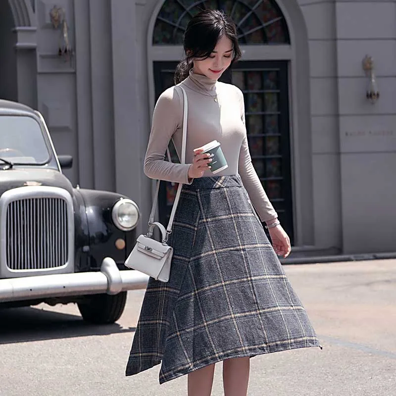 2020 женские зимние шерстяные юбки для девочек Для Шерстяное клетчатое элегантный