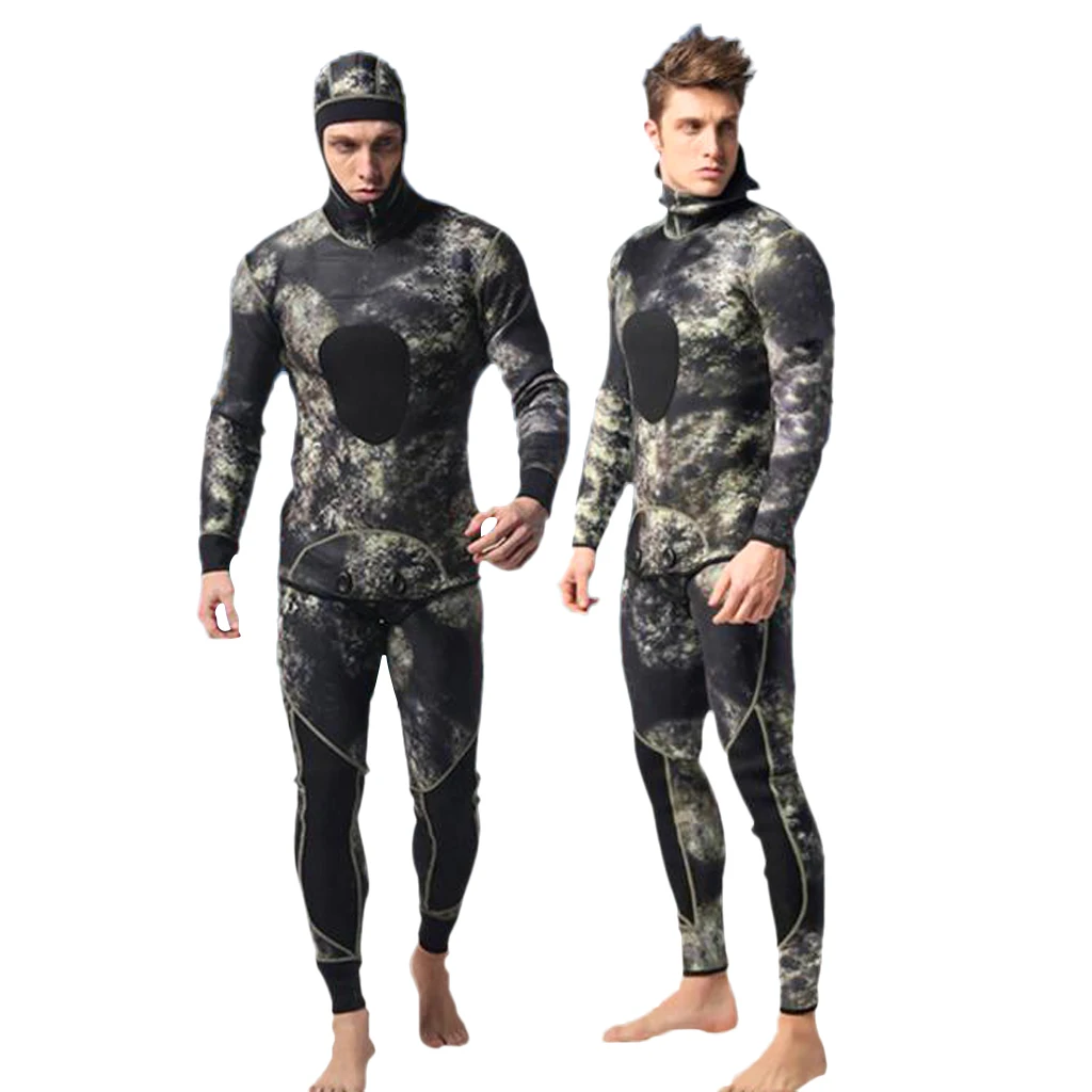 Men 3mm Neoprene Full Body Wetsuit Two-piece Camo Suit for Diving Snorkeling Wetsuits for Swimming Water Sports
