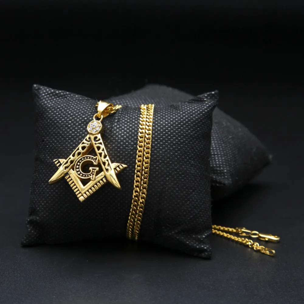 

Gold silver Plated Hip Hop Iced Out Pendant G Necklace Initial Masonic Symbol Compass Free Mason Men Necklaces drop shipping