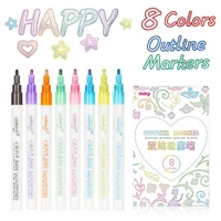 double line outline pen 8 color or 12 color per set diy christmas card marker pen highlighter outline stationary supplies art