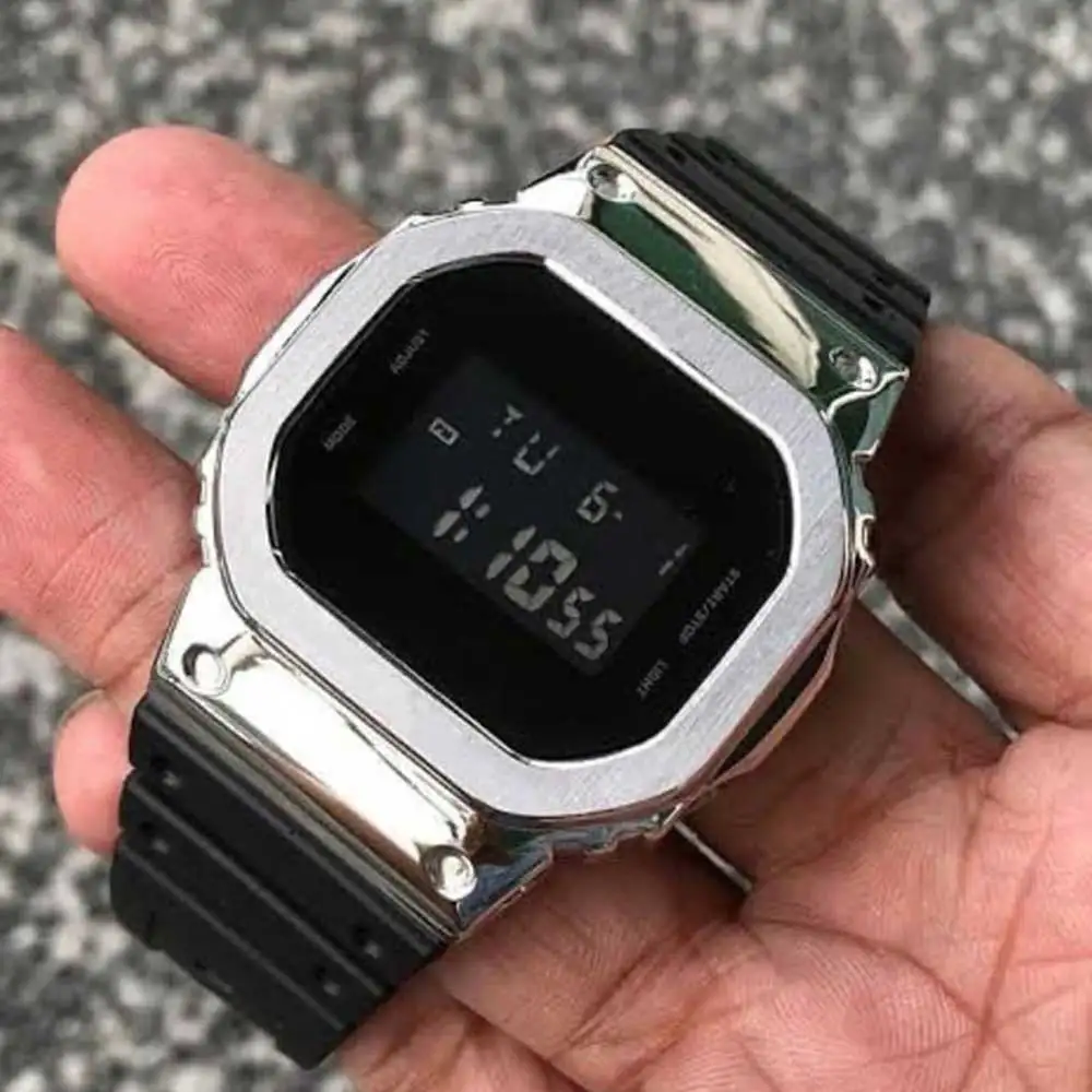 Koop Hoge Kwaliteit Casual Mannen Quartz B-5600 Groene Polshorloge Led Kleine Kubus Digitale Sport Waterdichte Wereld Tijd Koud Licht Shockpr