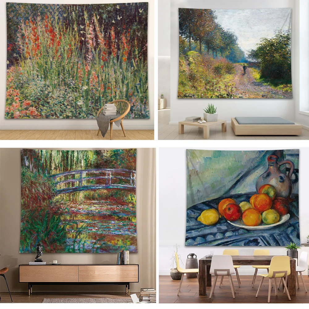 

Claude Monet Tapestry Impression Sunrise Famous Landscape Oil Painting on Canvas Art Poster Print Wall Pictures House Decoration