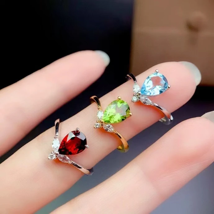 

New heart style three color gemstone ring for women jewelry birthday gift real natural gem fine silver ornament birthstone luck