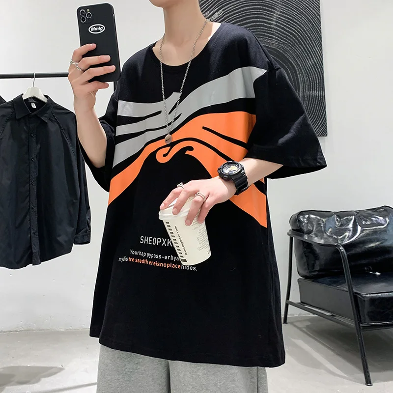 

2021 Summer T-shirt Men's Loose National Fashion Half-Sleeve plus Size Men's 2021 New Short-Sleeved T-shirt