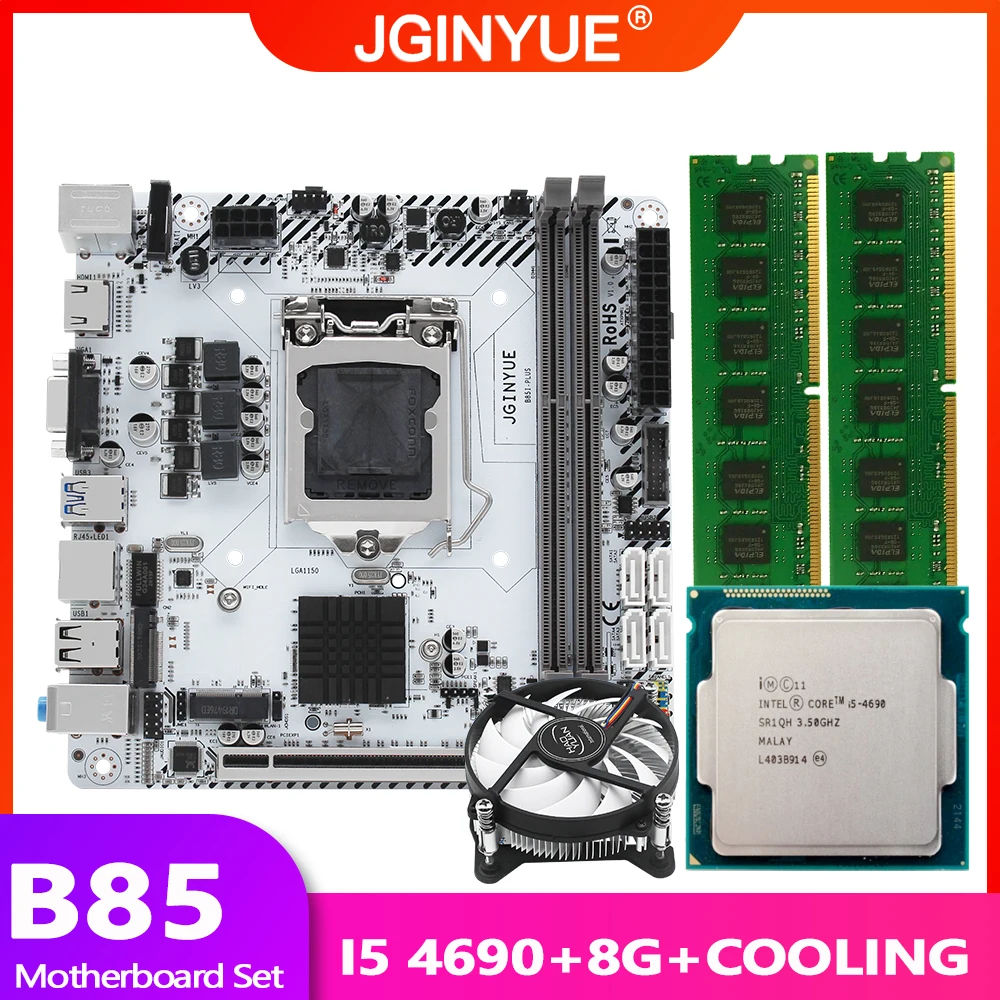 Verkaufen JINGYUE B85 Motherboard LGA 1150 Set Kit Mit Kühlung Intel CORE I5-4690 CPU DDR3 2*4GB RAM M.2 NVMe WIFI Mainboard B85I-PLUS