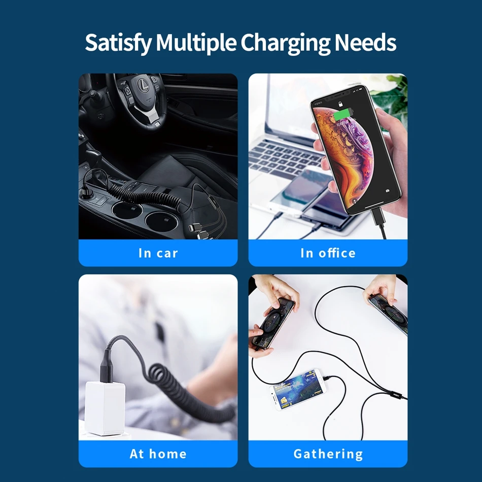 ROCK 3 в 1 USB кабель выдвижной пружинный кабель для iPhone samsung Xiaomi 3.3A Быстрая зарядка type-C кабель для передачи данных кабель