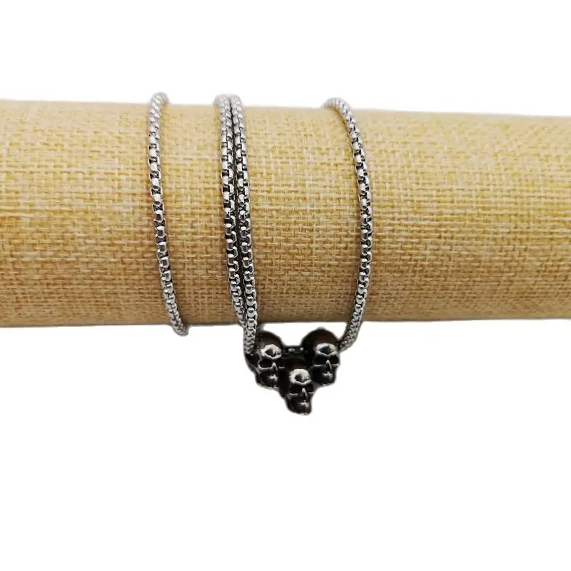 Винтаж серебряного цвета Панк 3 черепа кулон ожерелье хип-хоп нержавеющая сталь