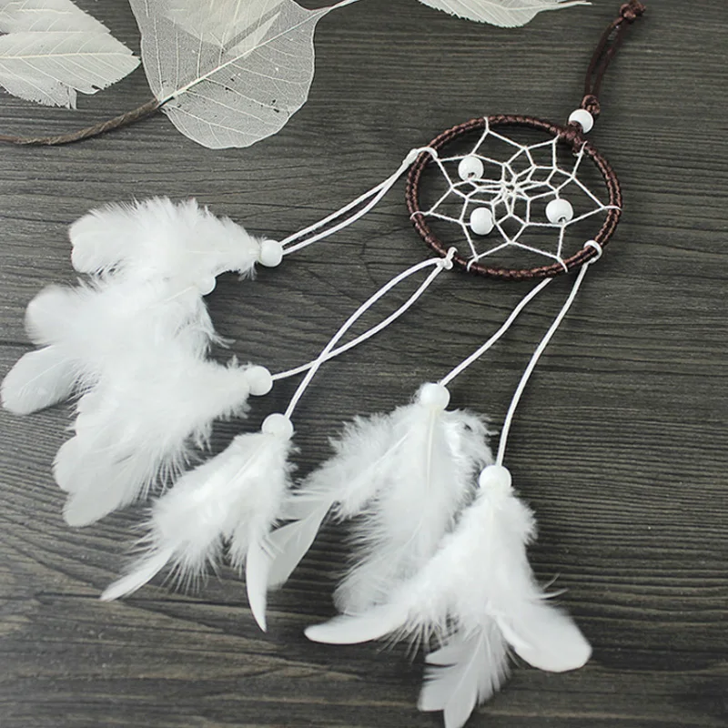 

Mini White Dreamcatcher Car Ornaments Handicrafts Original Design Creative Gift Feather Pendant XR068