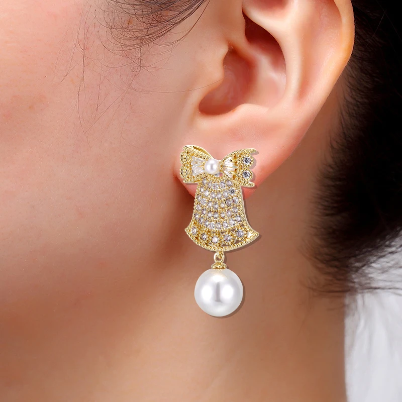 Рождественский бутик жемчужные висячие серьги модные маленькие колокольчики