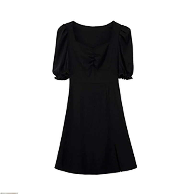 

Gothic Club French Split Black Dress Female Clothing 2021 Summer New Waist Thin Temperament Hepburn Puff Sleeve Party Dresses