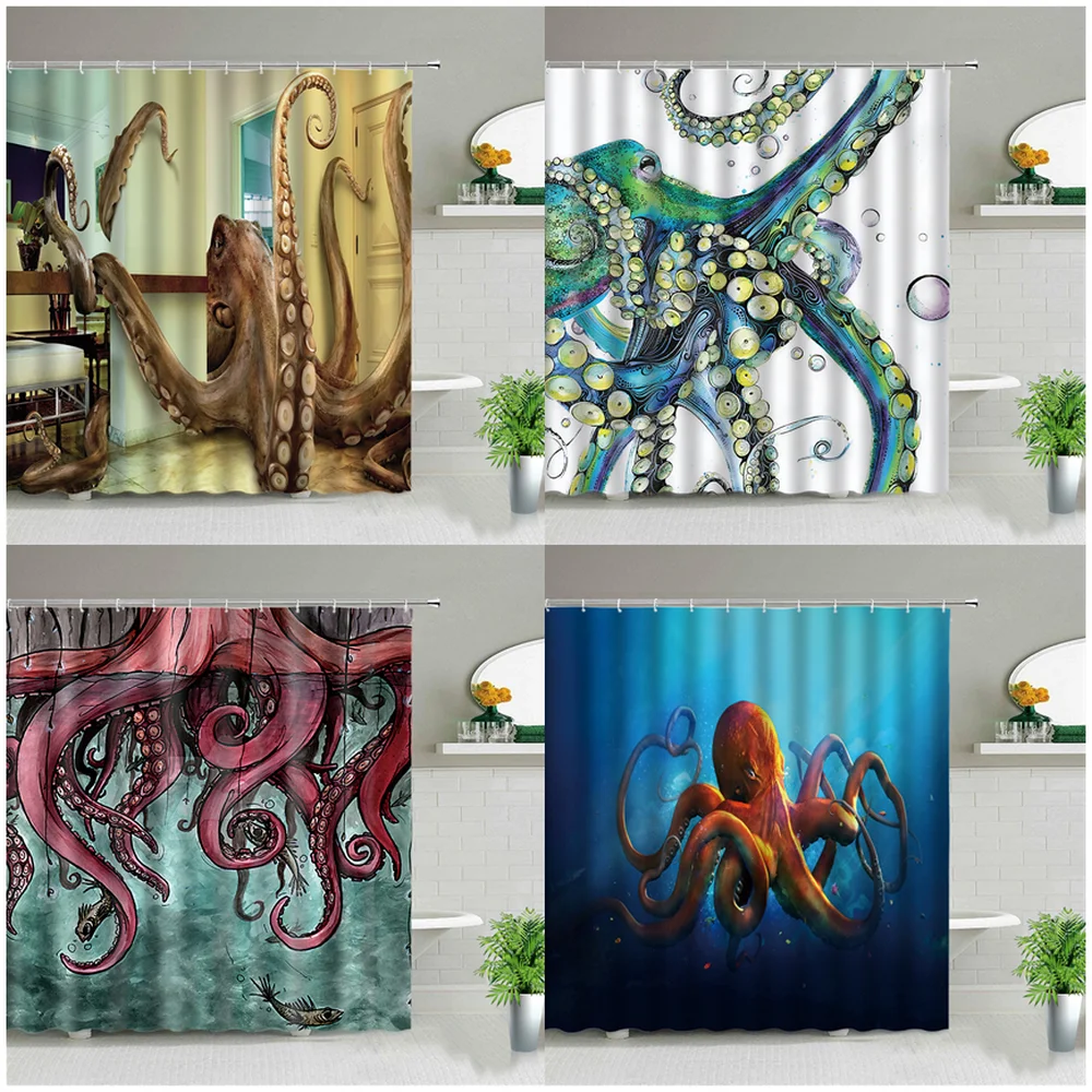 

Ocean Creativity Octopus Shower Curtains Cartoons Animal Bathroom Curtain 3d Waterproof Bath Bathtub Decor Polyester With Hooks