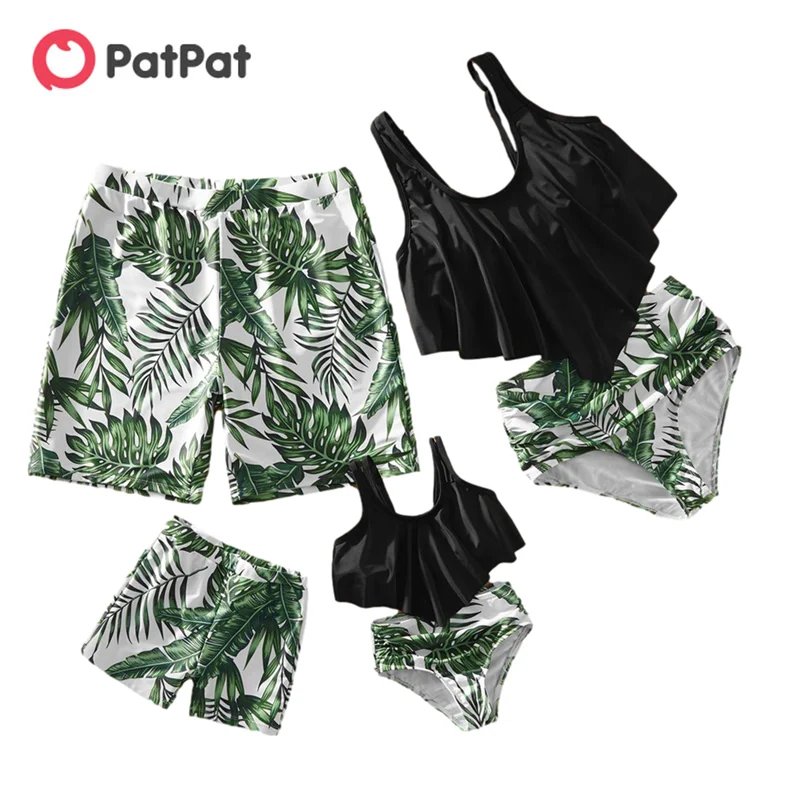 

PatPat New Arrival Summer Flounce Tropical Plants Print Matching Swimsuits Family Look Floral full print White Sets Matching Set