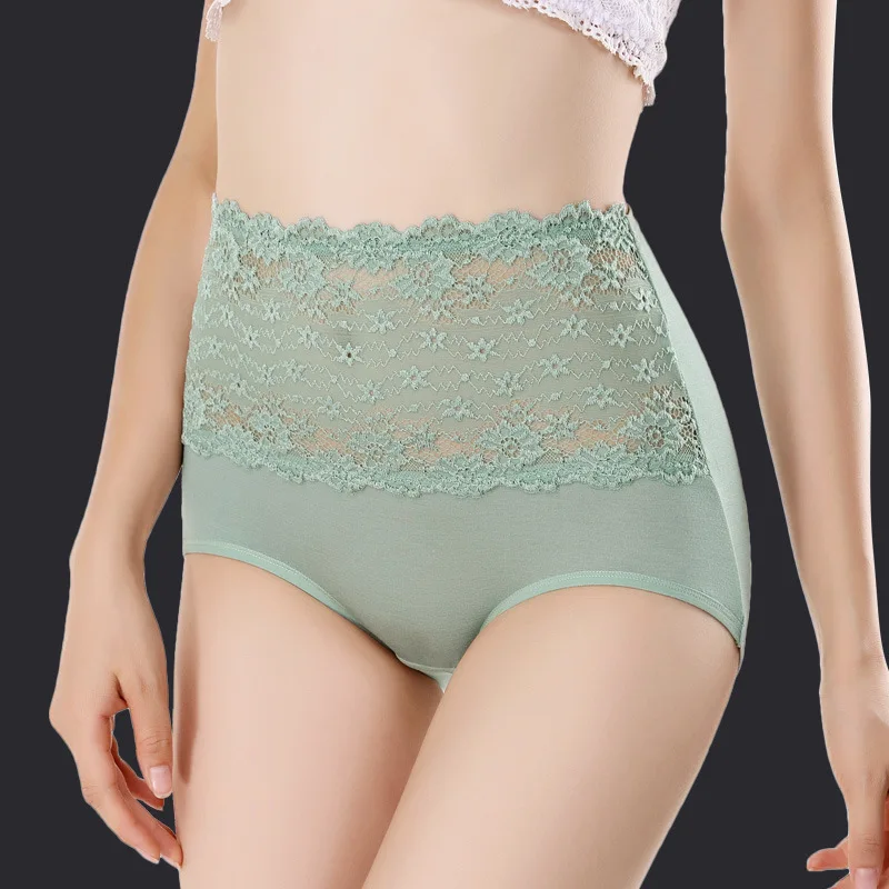 Женские сексуальные кружевные трусы с эластичной высокой талией однотонные