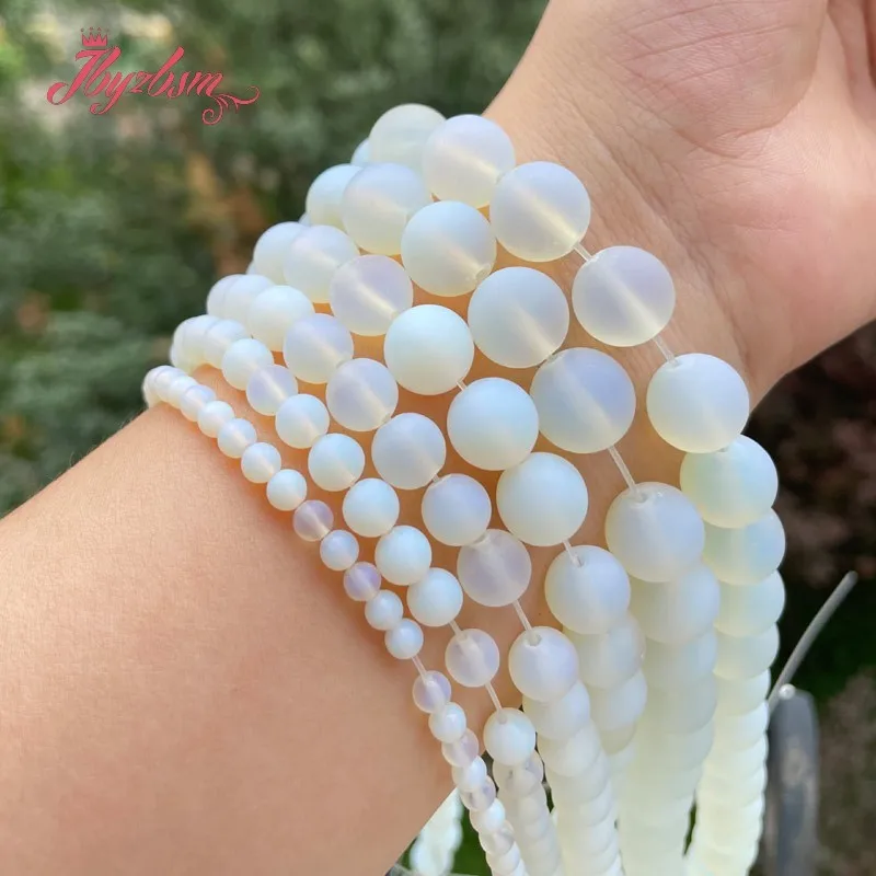 

Round White Opalite Frost Matte Stone Beads Loose 6/8/10/12mm For DIY Necklace Bracelat Jewelry Making Strand 15" Free Shipping