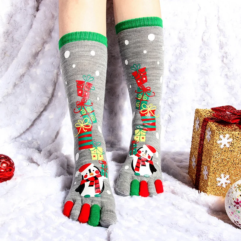 Funklouz Winter Harajuku Women Funny Cartoon Print Toe Socks Five Fingers Christmas Gift | Женская одежда