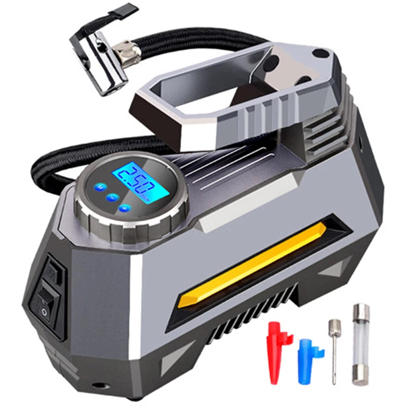 Portable Air Compressor Tire Inflator- Car Tire Pump With Digital Pressure Gauge(150 Psi 12V DC) Bright Emergency Flashlight