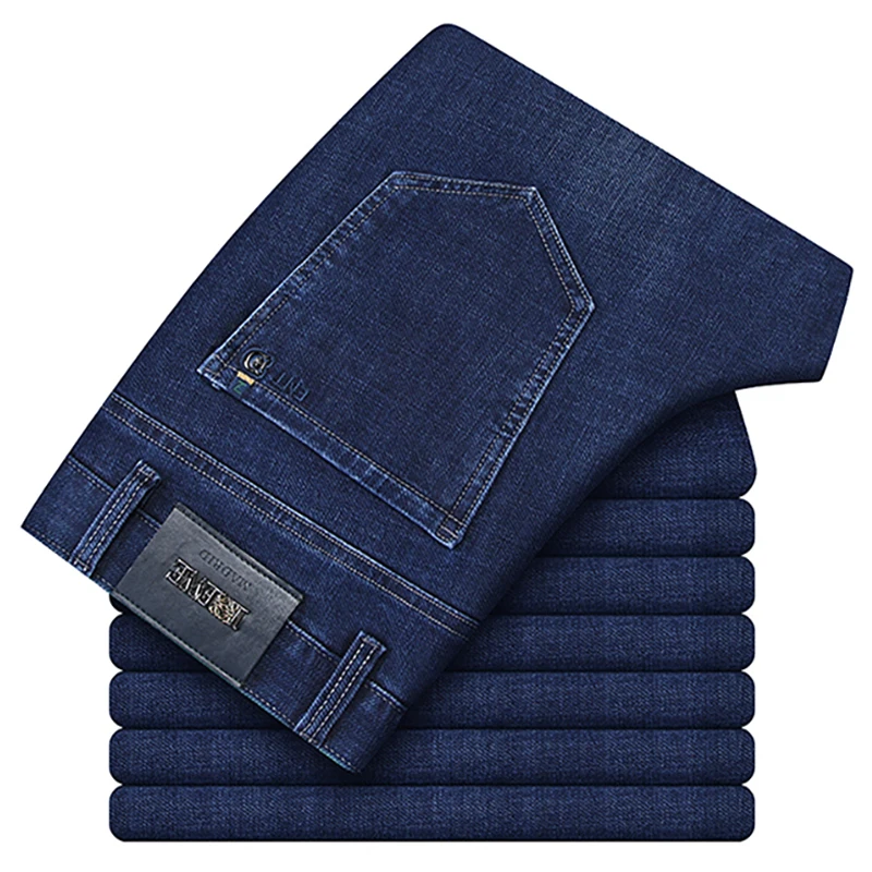 

Jeans men's fall/winter high waist stretch solid color all-match straight-leg pants business classic casual loose pants brand